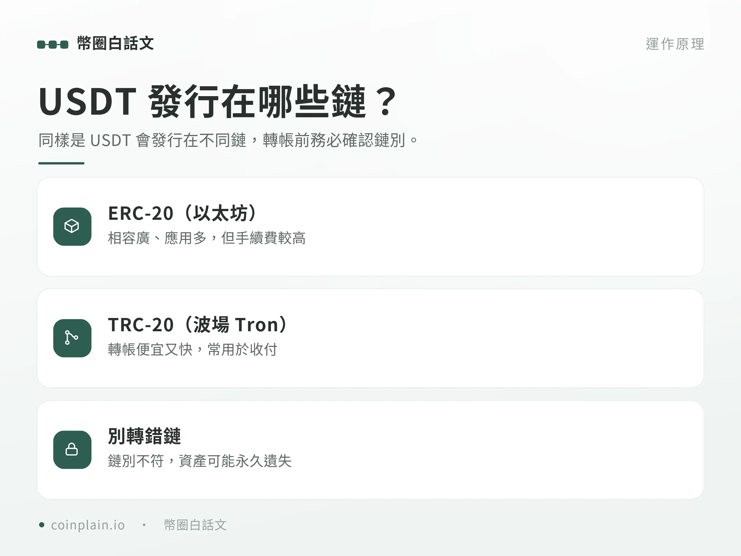 USDT 的 ERC-20 與 TRC-20 鏈別比較