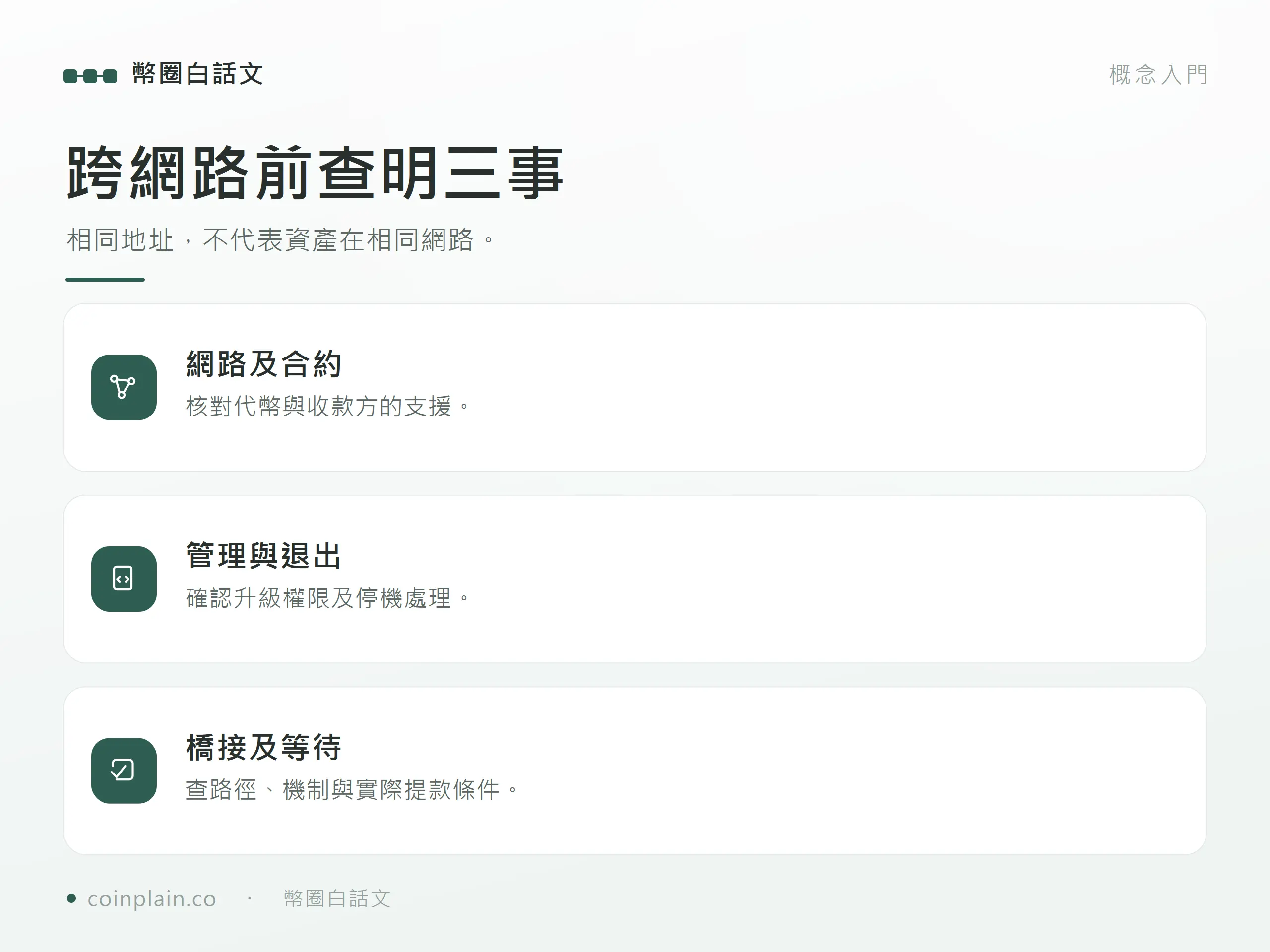 跨網路前查明三事：相同地址，不代表資產在相同網路。